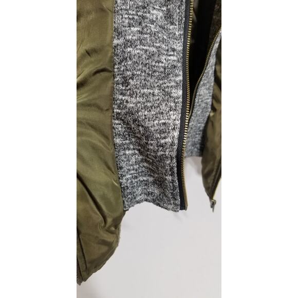 Olive green bomber jacket, double zipper, with hoodie - Love Tree Med - Picture 4 of 8